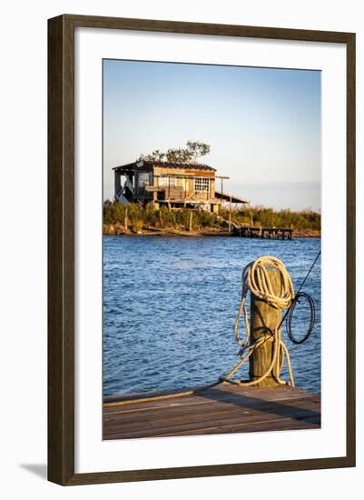 Dock and House across Bayou Petit Caillou, Cocodrie, Louisiana, USA-Alison Jones-Framed Photographic Print