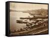 Dock Area and Pedestrians near Railroad-D. V. Byron-Framed Stretched Canvas