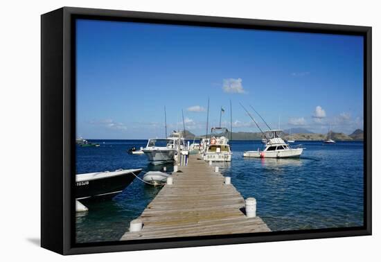 Dock at Oualie Beach, Nevis, St. Kitts and Nevis-Robert Harding-Framed Stretched Canvas