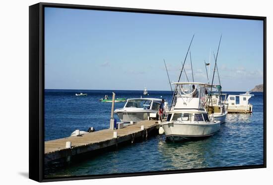 Dock at Oualie Beach, Nevis, St. Kitts and Nevis-Robert Harding-Framed Stretched Canvas