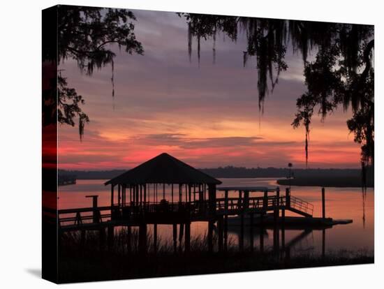 Dock at Sunrise Along the Intracoastal Waterway, Savannah, Georgia, USA-Joanne Wells-Stretched Canvas