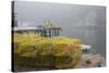 Dock, Boathouse in Fog, New Harbor, Maine, USA-Lynn M^ Stone-Stretched Canvas