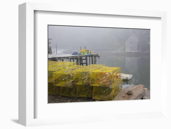 Dock, Boathouse in Fog, New Harbor, Maine, USA-Lynn M^ Stone-Framed Photographic Print