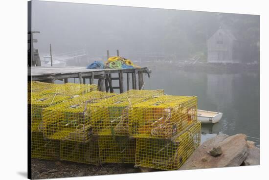 Dock, Boathouse in Fog, New Harbor, Maine, USA-Lynn M^ Stone-Stretched Canvas