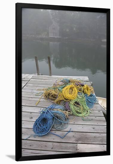 Dock, Lobster Trap Roping, and Boathouse in Fog, New Harbor, Maine, USA-Lynn M^ Stone-Framed Photographic Print