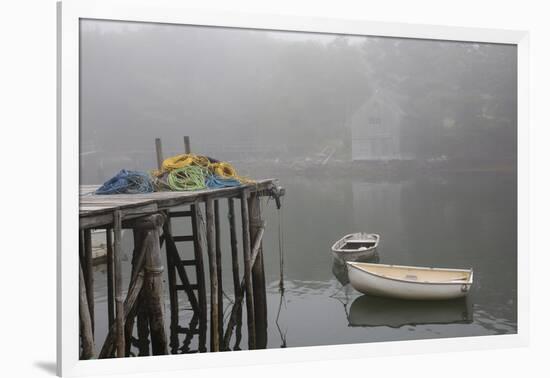 Dock, Lobster Trap Roping, and Boathouse in Fog, New Harbor, Maine, USA-Lynn M^ Stone-Framed Photographic Print