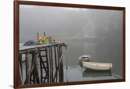 Dock, Lobster Trap Roping, and Boathouse in Fog, New Harbor, Maine, USA-Lynn M^ Stone-Framed Photographic Print