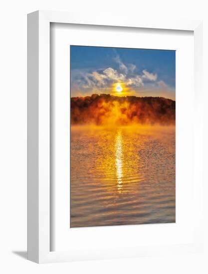 Dock on Long Lake at sunrise, Bridgton, Maine-Lisa Engelbrecht-Framed Photographic Print