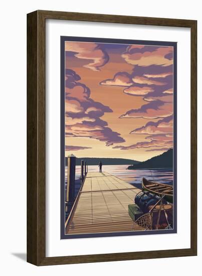 Dock Scene and Lake-Lantern Press-Framed Art Print