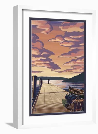 Dock Scene and Lake-Lantern Press-Framed Art Print