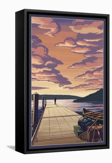 Dock Scene and Lake-Lantern Press-Framed Stretched Canvas