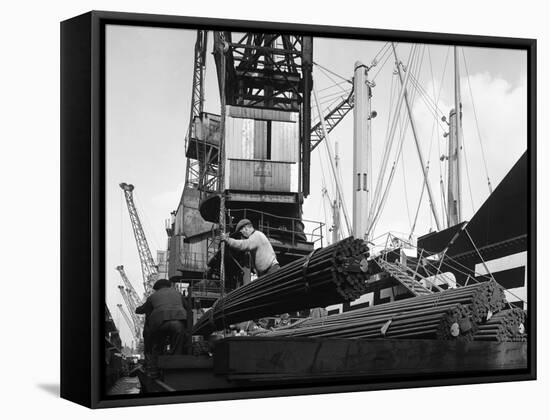 Dockers Loading Steel Bars onto the Manchester Renown, Manchester, 1964-Michael Walters-Framed Stretched Canvas