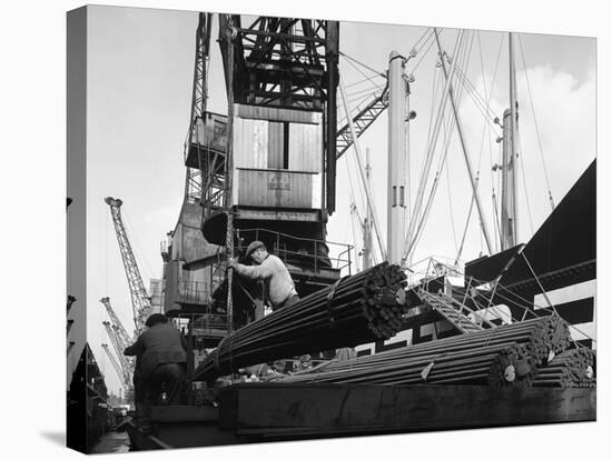 Dockers Loading Steel Bars onto the Manchester Renown, Manchester, 1964-Michael Walters-Stretched Canvas