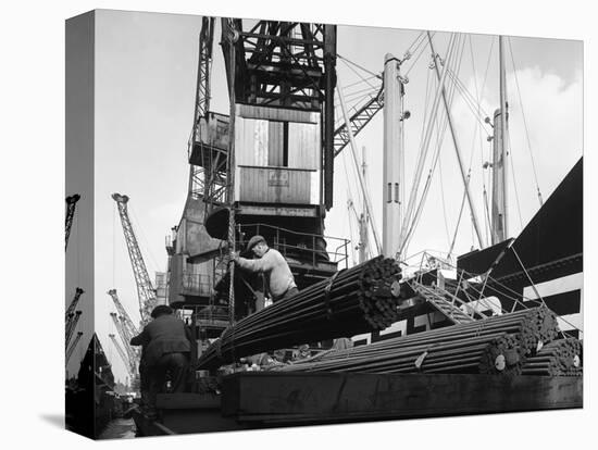 Dockers Loading Steel Bars onto the Manchester Renown, Manchester, 1964-Michael Walters-Stretched Canvas