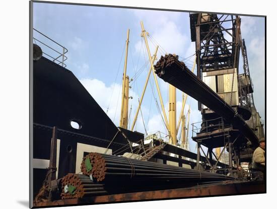 Dockers Loading Steel Bars onto the Manchester Renown, Manchester, 1964-Michael Walters-Mounted Photographic Print