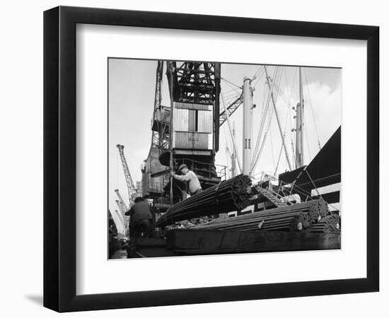 Dockers Loading Steel Bars onto the Manchester Renown, Manchester, 1964-Michael Walters-Framed Photographic Print