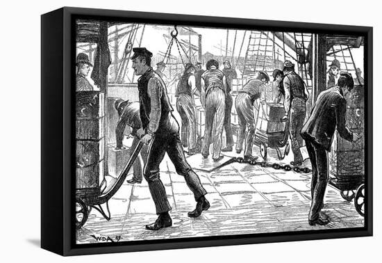 Dockers Unloading Tea in London Docks, 1889-null-Framed Stretched Canvas