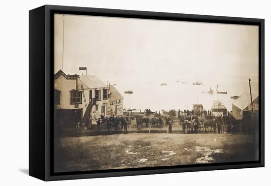 Docks At Nome Alaska With Ships-null-Framed Stretched Canvas