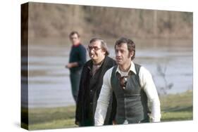 DOCTEUR POPAUL, 1972 directed by CLAUDE CHABROL On the set, Claude Chabrol with Jean-Paul Belmondo -null-Stretched Canvas