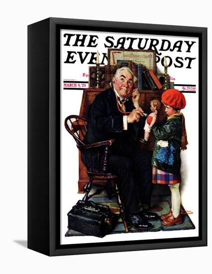 "Doctor and the Doll" Saturday Evening Post Cover, March 9,1929-Norman Rockwell-Framed Stretched Canvas