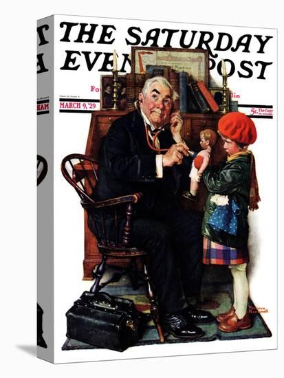 "Doctor and the Doll" Saturday Evening Post Cover, March 9,1929-Norman Rockwell-Stretched Canvas