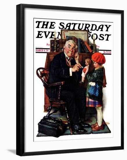 "Doctor and the Doll" Saturday Evening Post Cover, March 9,1929-Norman Rockwell-Framed Giclee Print