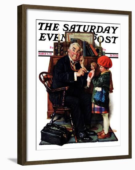 "Doctor and the Doll" Saturday Evening Post Cover, March 9,1929-Norman Rockwell-Framed Giclee Print