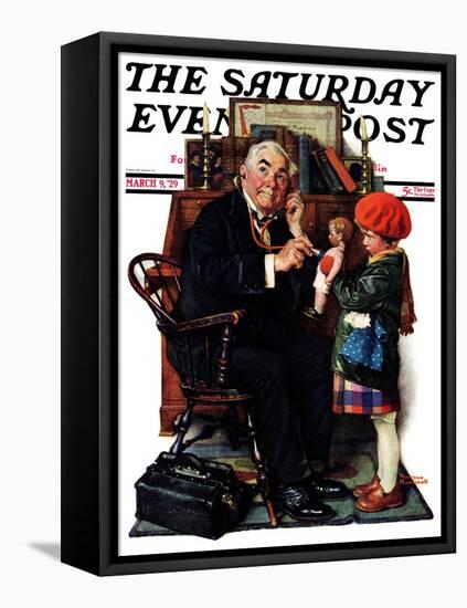 "Doctor and the Doll" Saturday Evening Post Cover, March 9,1929-Norman Rockwell-Framed Stretched Canvas