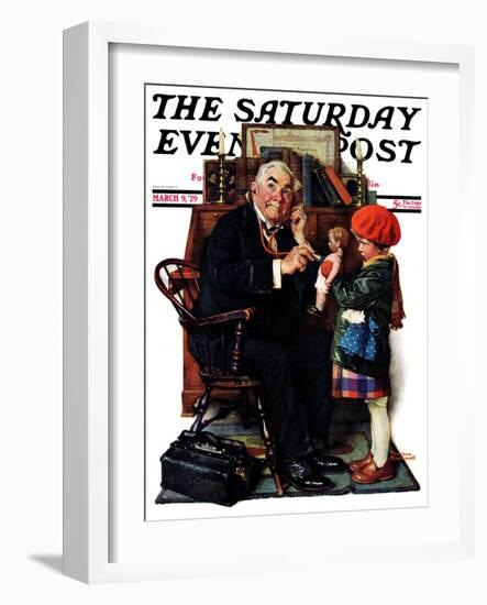 "Doctor and the Doll" Saturday Evening Post Cover, March 9,1929-Norman Rockwell-Framed Premium Giclee Print