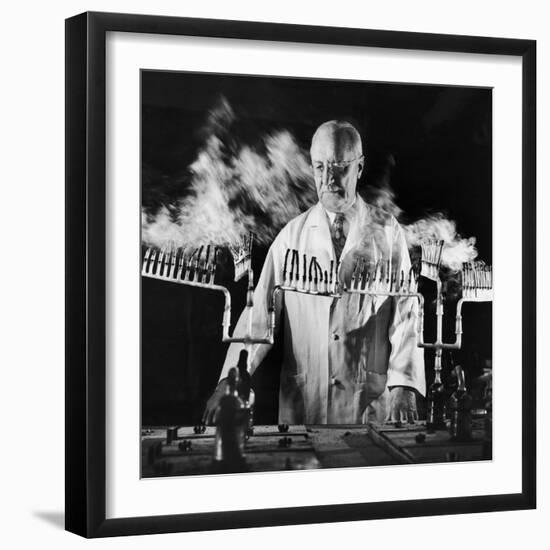 Doctor Evarts Graham Conducting Research on Cigarette Smoking and Lung Cancer, 1953-Fritz Goro-Framed Premium Photographic Print