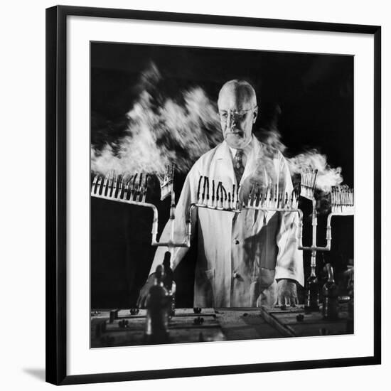 Doctor Evarts Graham Conducting Research on Cigarette Smoking and Lung Cancer, 1953-Fritz Goro-Framed Photographic Print