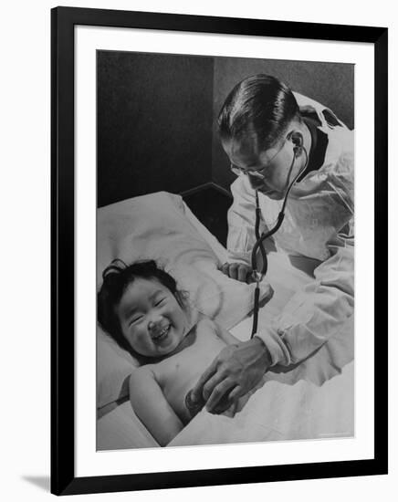 Doctor Examining Giggling Patient Recovering from Cold-Hansel Mieth-Framed Photographic Print