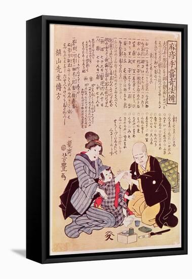 Doctor Feeling a Child's Pulse with Two Hands, According to the Rules of Sino-Japanese Sphygmology-Yoshitoyo-Framed Stretched Canvas