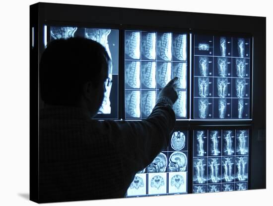 Doctor Pointing to X-Ray Images on Computer Screen-null-Stretched Canvas