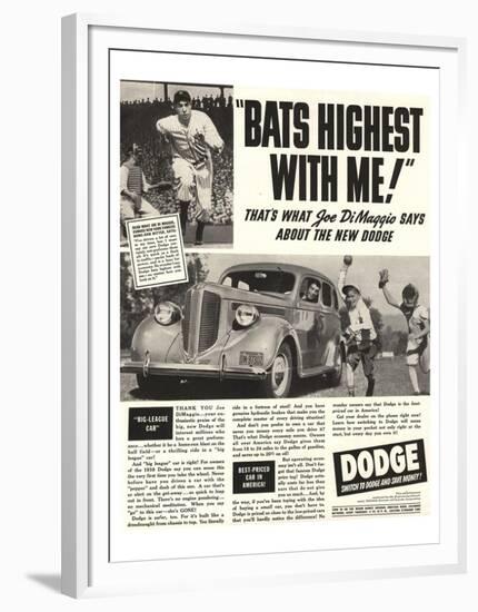 Dodge Ad With Joe Dimaggio-null-Framed Art Print