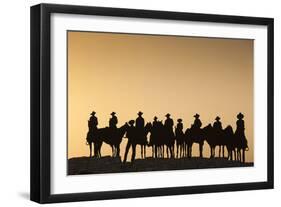 Dodge City Sign with Cowboy Silhouettes, Kansas, USA-Walter Bibikow-Framed Premium Photographic Print