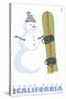 Dodge Ridge, California, Snowman with Snowboard-Lantern Press-Stretched Canvas