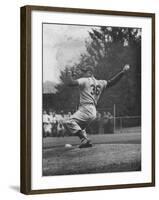 Dodger Don Newcombe Ready to Throw Ball During Game with Braves-null-Framed Premium Photographic Print