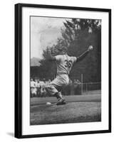 Dodger Don Newcombe Ready to Throw Ball During Game with Braves-null-Framed Premium Photographic Print