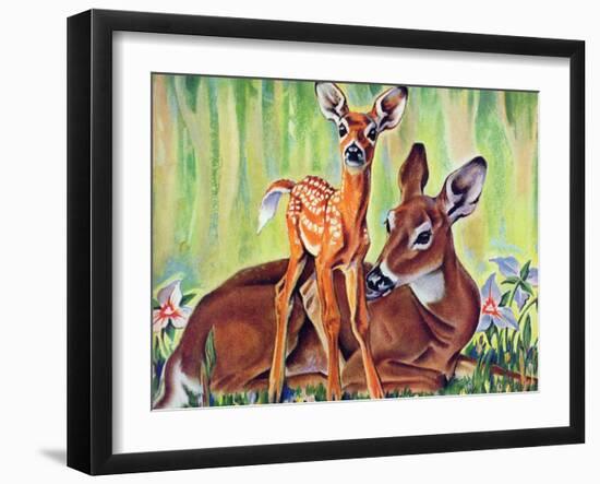 "Doe and Fawn in Forest," June 1, 1940-Paul Bransom-Framed Giclee Print