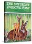 "Doe and Fawn in Forest," Saturday Evening Post Cover, June 1, 1940-Paul Bransom-Stretched Canvas