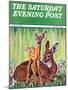 "Doe and Fawn in Forest," Saturday Evening Post Cover, June 1, 1940-Paul Bransom-Mounted Giclee Print
