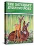 "Doe and Fawn in Forest," Saturday Evening Post Cover, June 1, 1940-Paul Bransom-Stretched Canvas