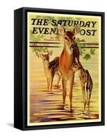 "Doe and Fawns," Saturday Evening Post Cover, April 29, 1933-Jack Murray-Framed Stretched Canvas