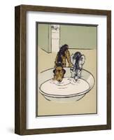 Dog and a Cat Drink Milk from a Large Bowl-Cecil Aldin-Framed Photographic Print