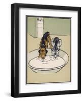 Dog and a Cat Drink Milk from a Large Bowl-Cecil Aldin-Framed Photographic Print