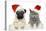 Dog And Cat In Red Christmas Hat-Jagodka-Stretched Canvas