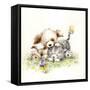 Dog and Cat with Butterfly-MAKIKO-Framed Stretched Canvas