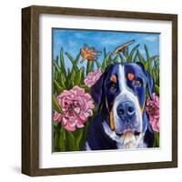 Dog and Dragonflies-Kathryn Wronski-Framed Art Print