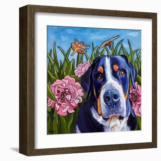 Dog and Dragonflies-Kathryn Wronski-Framed Art Print